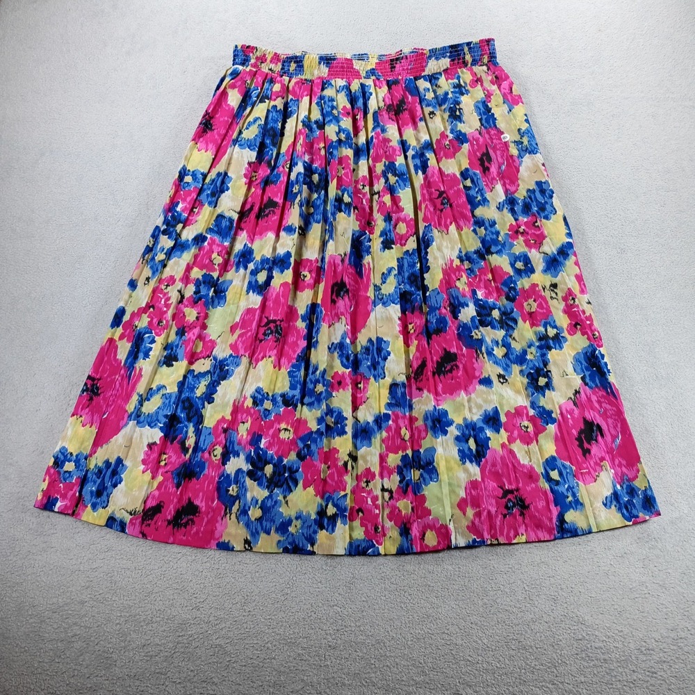 Pyke LTD Womens Floral Pleated Midi Skirt Pink Blue Yellow 16 Elastic Waist